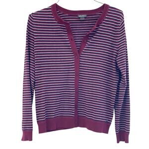 Eddie Bauer Red and White V-Neck Cardigan Sweater Medium